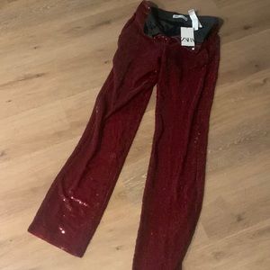 Burgundy/maroon zara sequin pants NEW